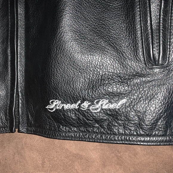 STREET & STEEL BLACK LEATHER ARMORED MOTORCYCLE JACKET Womens Large Biker - Picture 9 of 11